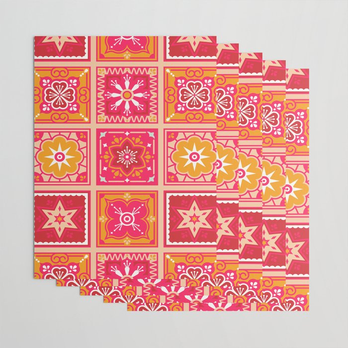 Talavera Mexican Tile - Hot Pink & Orange Palette Wrapping Paper Gallery Image 3