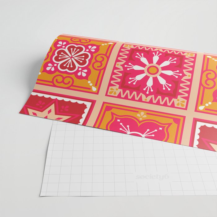 Talavera Mexican Tile - Hot Pink & Orange Palette Wrapping Paper Gallery Image 2