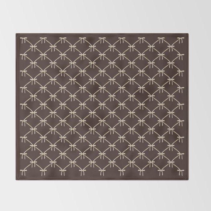 Bows and Ribbons Pattern LXIII Mocha Brown Throw Blanket Gallery Image 2