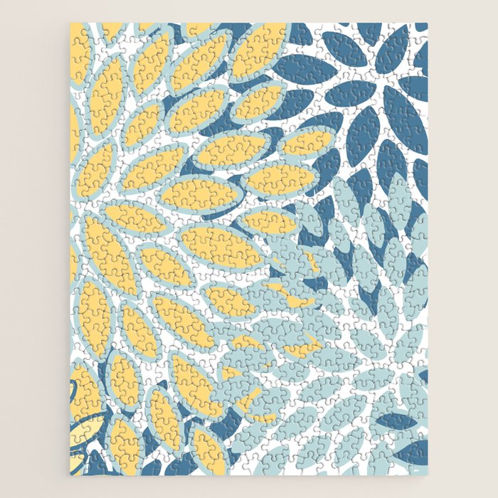 Flowers Art - Teal and Yellow - Modern Floral Prints Jigsaw Puzzle Gallery Image 1