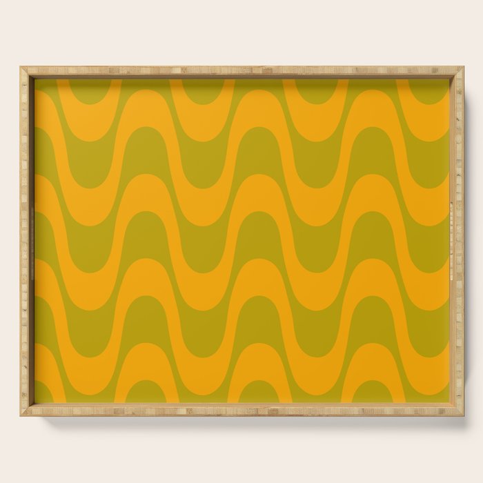Retro Groovy Waves - Yellow and Green Serving Tray Gallery Image 1
