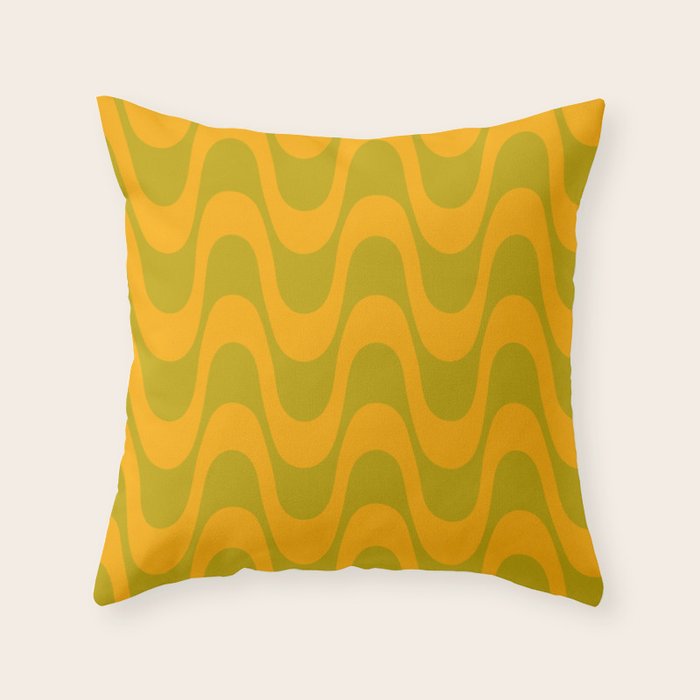 Retro Groovy Waves - Yellow and Green Throw Pillow Gallery Image 1