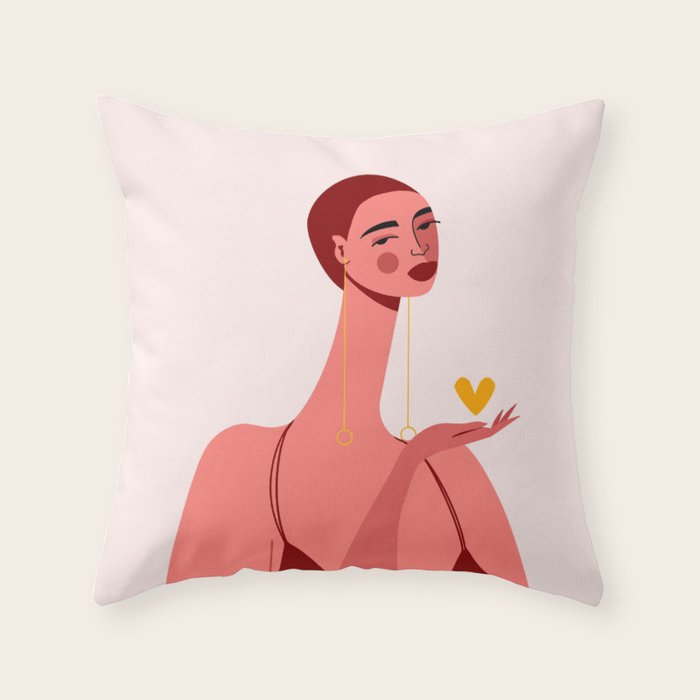 Girl With Yellow Heart Throw Pillow Gallery Image 6