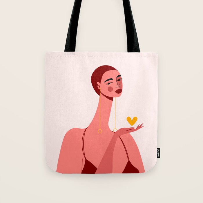 Girl With Yellow Heart Tote Bag Gallery Image 1