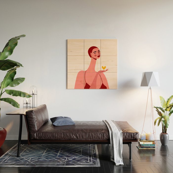 Girl With Yellow Heart Wood Wall Art Gallery Image 2