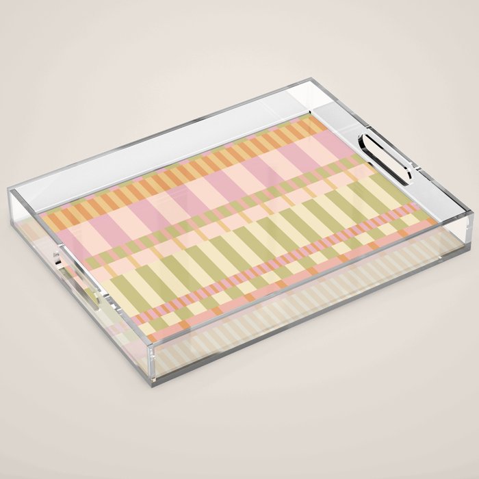Midcentury Modern Blocks of Stripes neutral pastels pattern Acrylic Tray Gallery Image 1