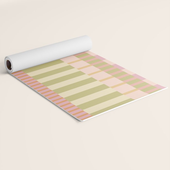 Midcentury Modern Blocks of Stripes neutral pastels pattern Yoga Mat Gallery Image 2