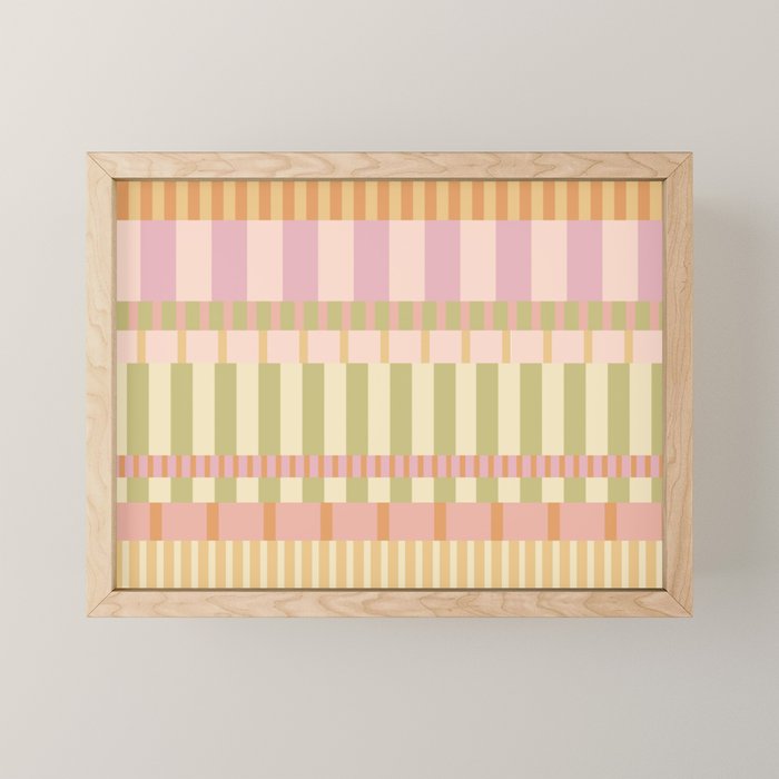 Midcentury Modern Blocks of Stripes neutral pastels pattern Mini Art Print Gallery Image 1