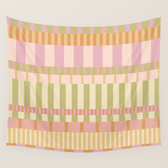 Midcentury Modern Blocks of Stripes neutral pastels pattern Wall Tapestry Gallery Image 4