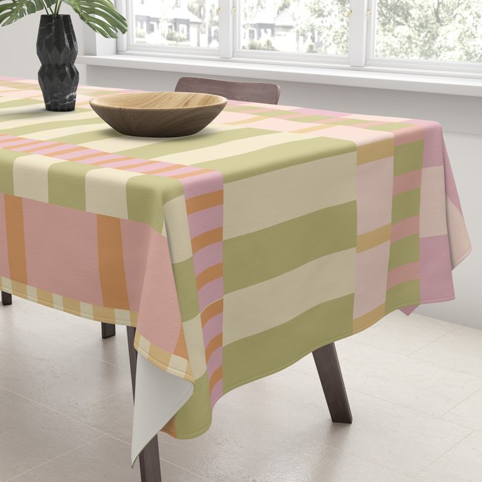 Midcentury Modern Blocks of Stripes neutral pastels pattern Tablecloth Gallery Image 3