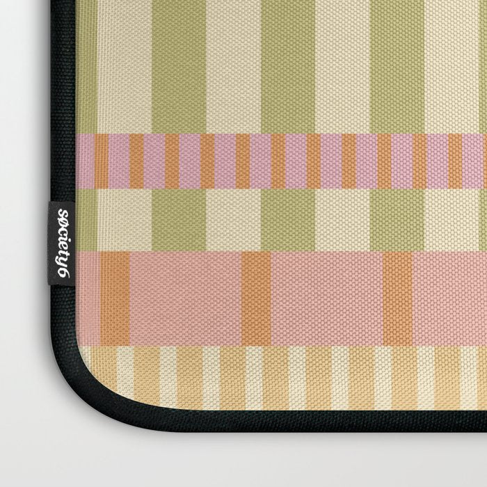 Midcentury Modern Blocks of Stripes neutral pastels pattern Laptop Sleeve Gallery Image 3