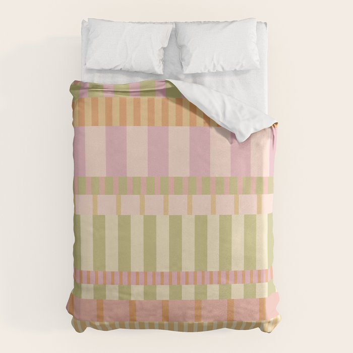 Midcentury Modern Blocks of Stripes neutral pastels pattern Duvet Cover Gallery Image 6