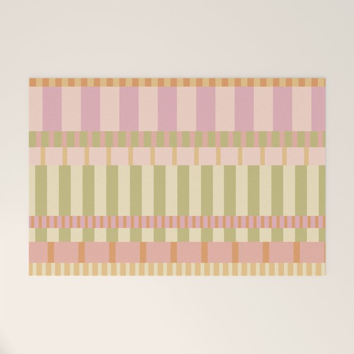 Midcentury Modern Blocks of Stripes neutral pastels pattern Welcome Mat Gallery Image 1