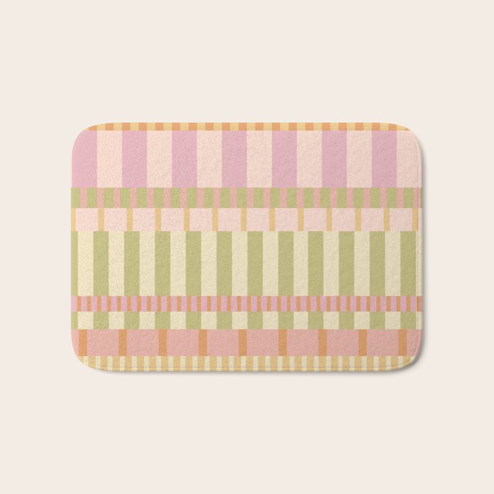 Midcentury Modern Blocks of Stripes neutral pastels pattern Bath Mat Gallery Image 1