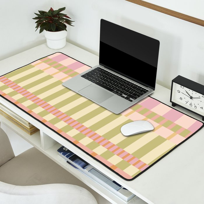 Midcentury Modern Blocks of Stripes neutral pastels pattern Desk Mat Gallery Image 2
