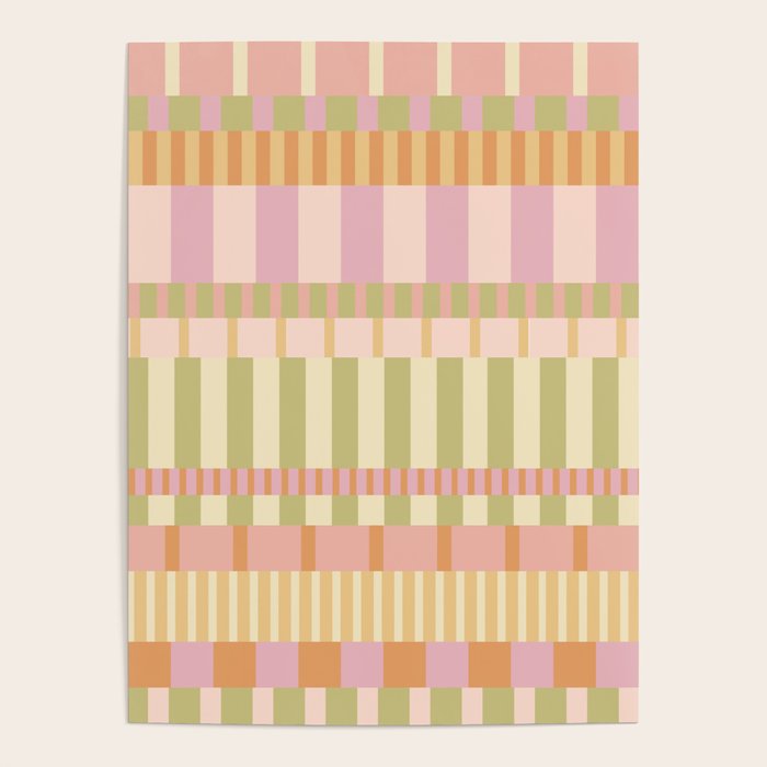 Midcentury Modern Blocks of Stripes neutral pastels pattern Poster Gallery Image 4