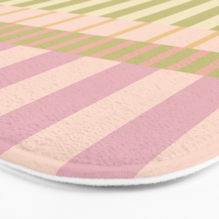 Midcentury Modern Blocks of Stripes neutral pastels pattern Bath Mat Gallery Image 3