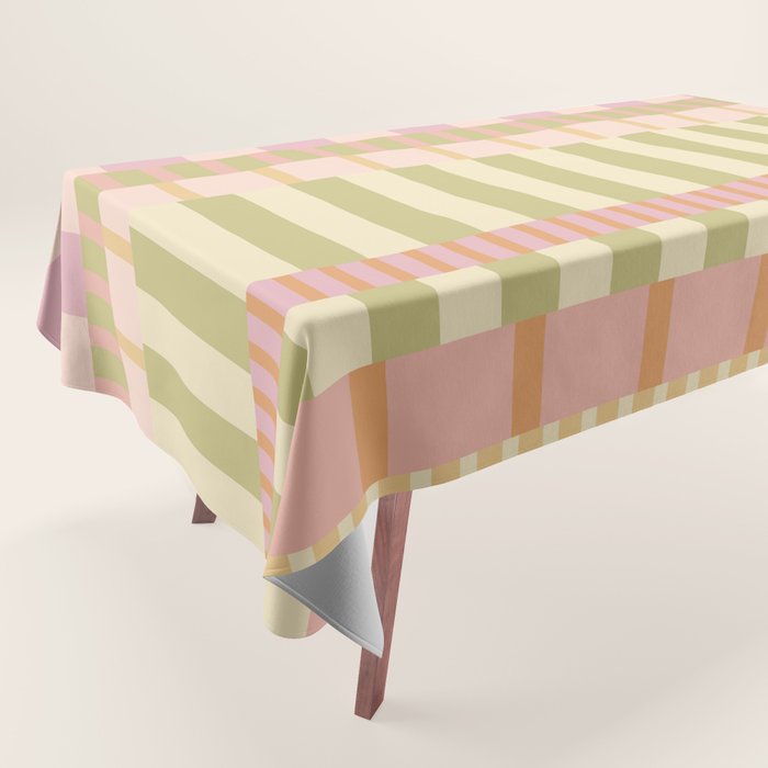 Midcentury Modern Blocks of Stripes neutral pastels pattern Tablecloth Gallery Image 1