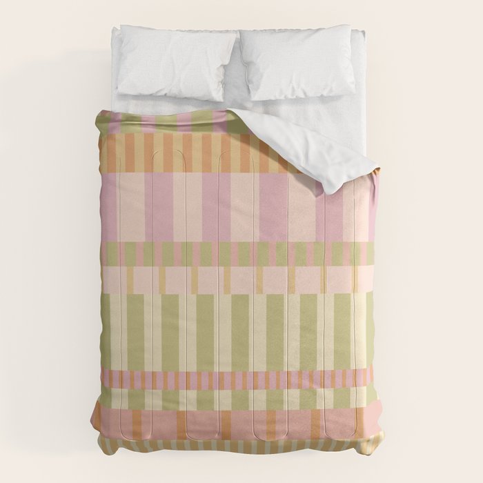 Midcentury Modern Blocks of Stripes neutral pastels pattern Comforter Gallery Image 6