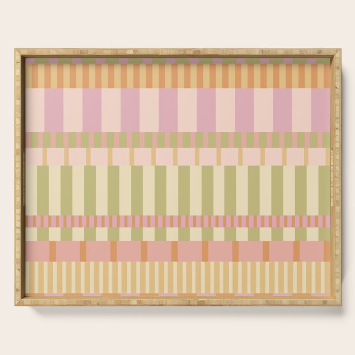 Midcentury Modern Blocks of Stripes neutral pastels pattern Serving Tray Gallery Image 1