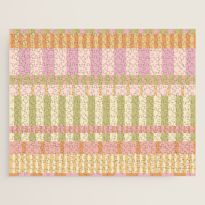 Midcentury Modern Blocks of Stripes neutral pastels pattern Jigsaw Puzzle Gallery Image 1