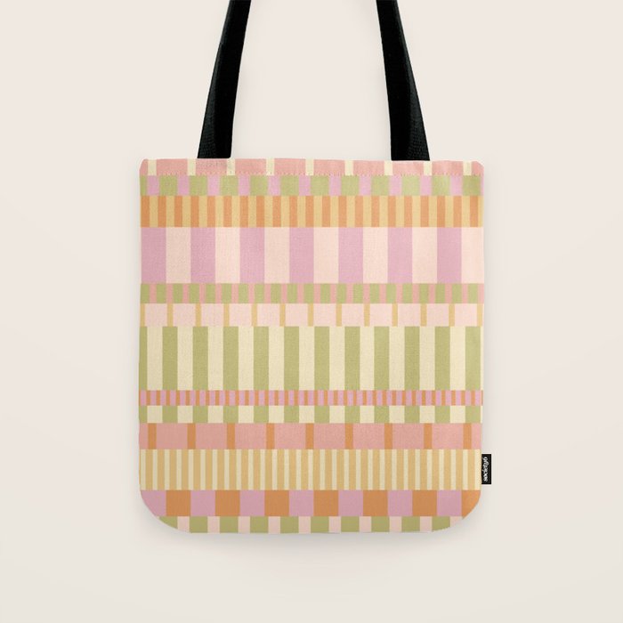 Midcentury Modern Blocks of Stripes neutral pastels pattern Tote Bag Gallery Image 1