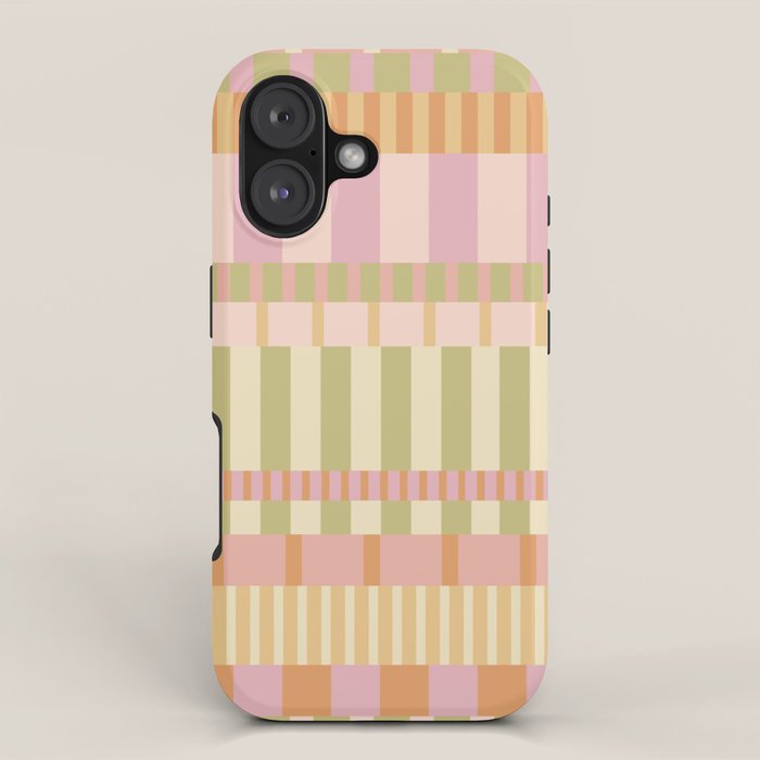 Midcentury Modern Blocks of Stripes neutral pastels pattern iPhone Case Gallery Image 1