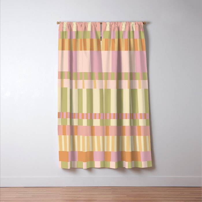 Midcentury Modern Blocks of Stripes neutral pastels pattern Window Curtain Gallery Image 3