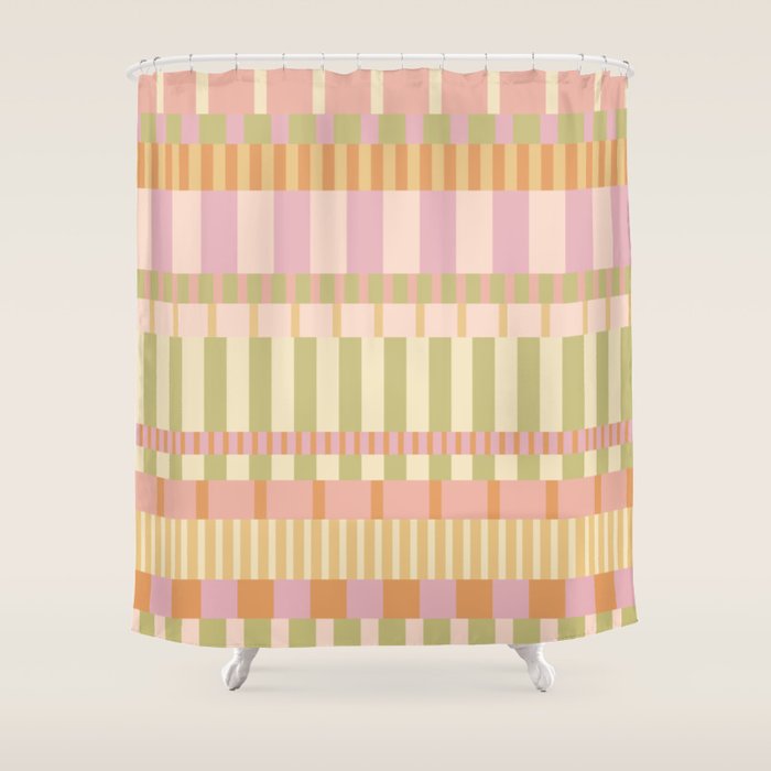 Midcentury Modern Blocks of Stripes neutral pastels pattern Shower Curtain Gallery Image 1