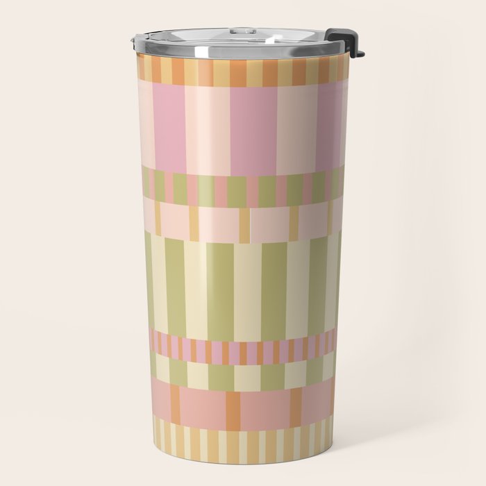 Midcentury Modern Blocks of Stripes neutral pastels pattern Travel Mug Gallery Image 2