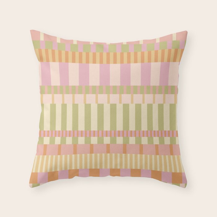 Midcentury Modern Blocks of Stripes neutral pastels pattern Throw Pillow Gallery Image 1