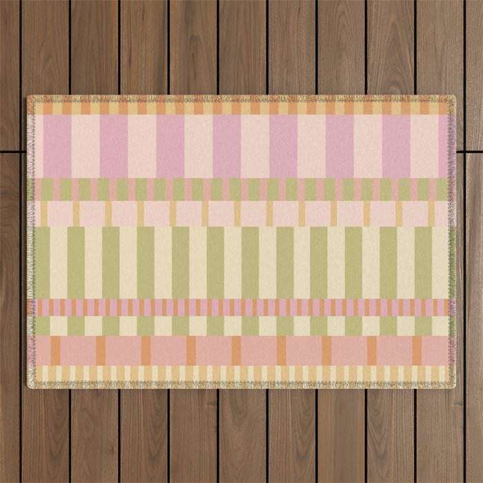 Midcentury Modern Blocks of Stripes neutral pastels pattern Outdoor Rug Gallery Image 1
