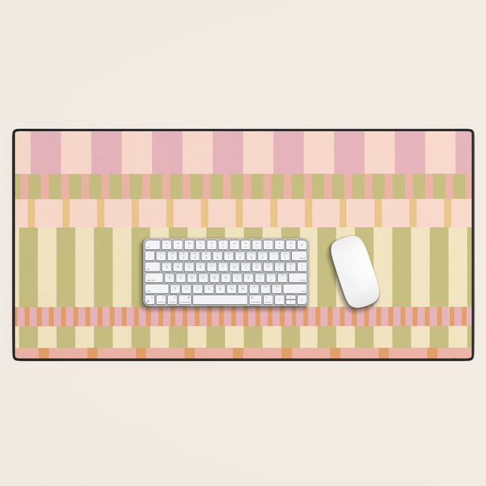 Midcentury Modern Blocks of Stripes neutral pastels pattern Desk Mat Gallery Image 1