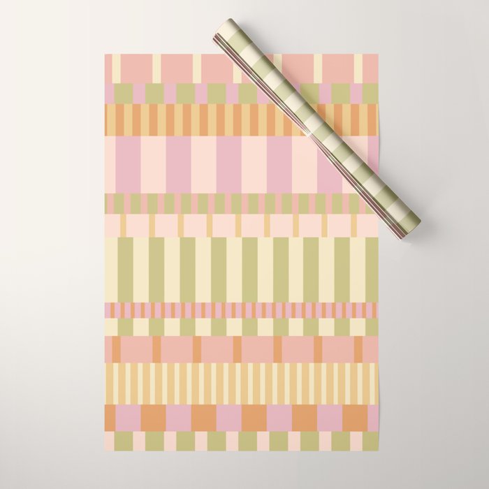 Midcentury Modern Blocks of Stripes neutral pastels pattern Wrapping Paper Gallery Image 1