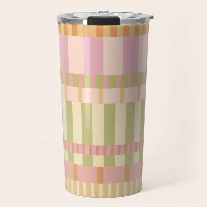 Midcentury Modern Blocks of Stripes neutral pastels pattern Travel Mug Gallery Image 1