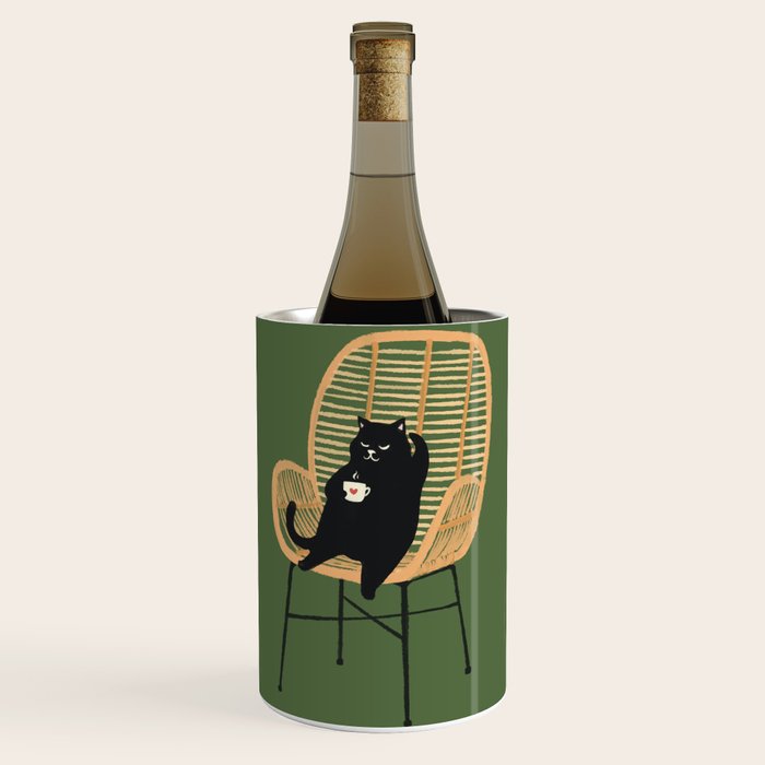 Lazy cat 2b Green enjoy coffee on rattan chair  Wine Chiller Gallery Image 1