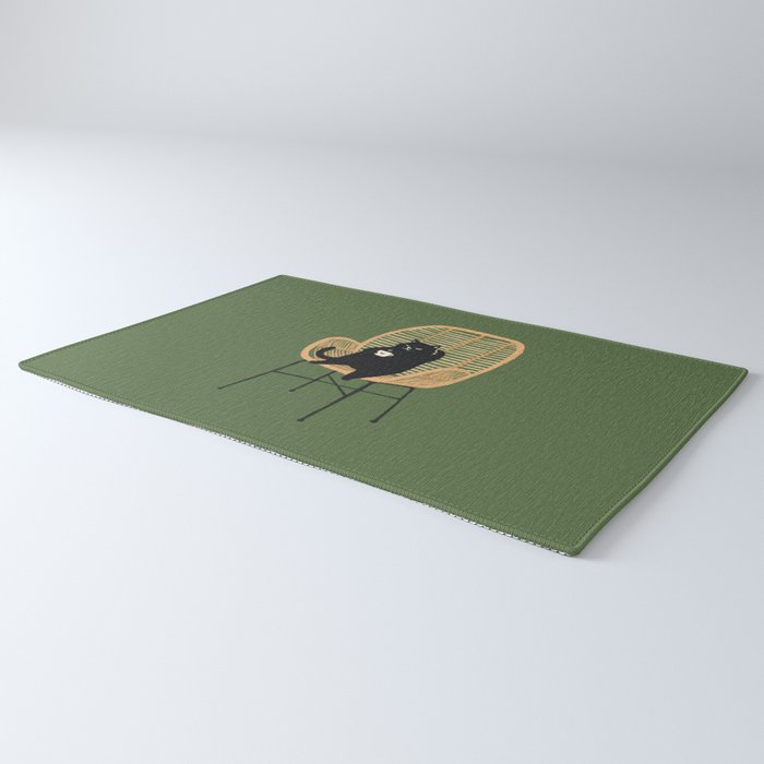 Lazy cat 2b Green enjoy coffee on rattan chair  Rug Gallery Image 3