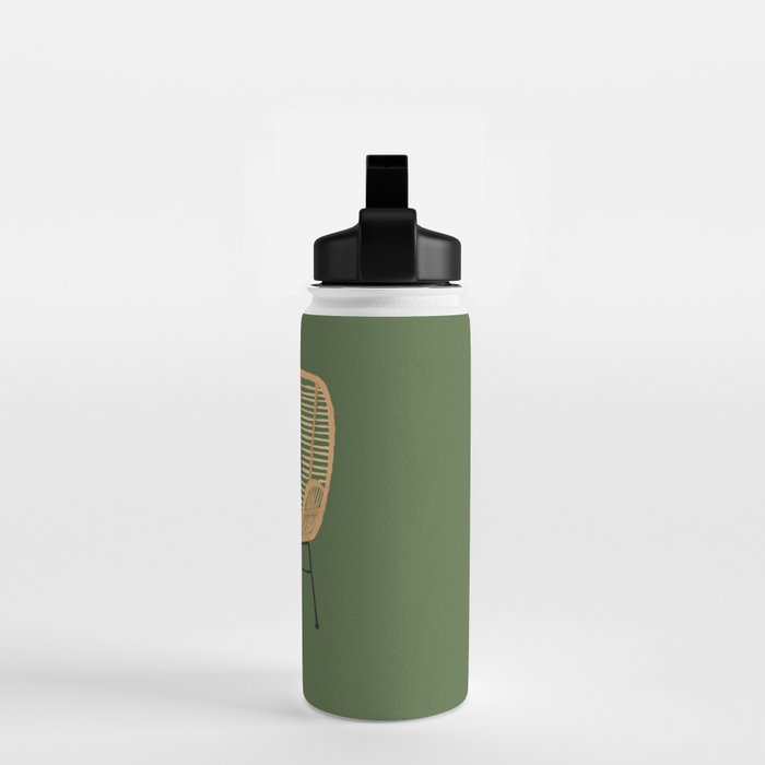Lazy cat 2b Green enjoy coffee on rattan chair  Water Bottle Gallery Image 2