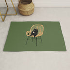 Lazy cat 2b Green enjoy coffee on rattan chair  Rug Gallery Image 1