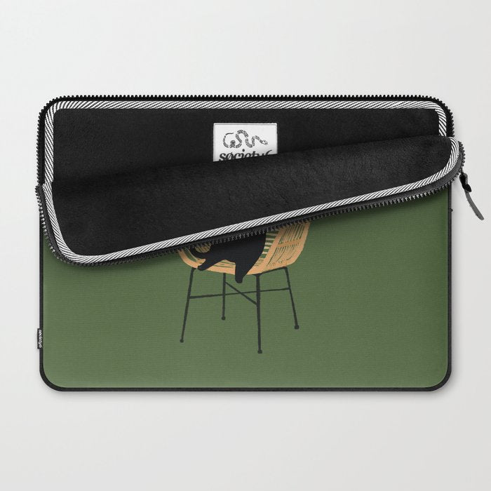 Lazy cat 2b Green enjoy coffee on rattan chair  Laptop Sleeve Gallery Image 2