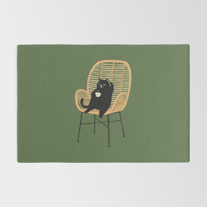 Lazy cat 2b Green enjoy coffee on rattan chair  Rug Gallery Image 2