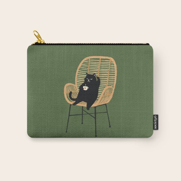 Lazy cat 2b Green enjoy coffee on rattan chair  Carry All Pouch Gallery Image 1