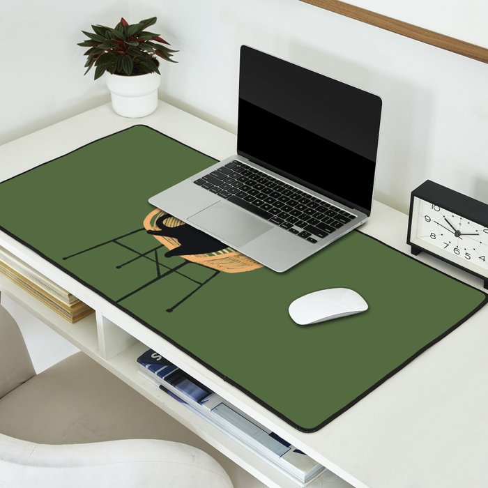 Lazy cat 2b Green enjoy coffee on rattan chair  Desk Mat Gallery Image 2