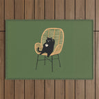 Lazy cat 2b Green enjoy coffee on rattan chair  Outdoor Rug Gallery Image 1