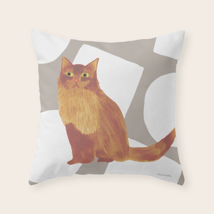 Round and Square Shape and Cat - Dark Brown and Warm Grey Throw Pillow Gallery Image 6