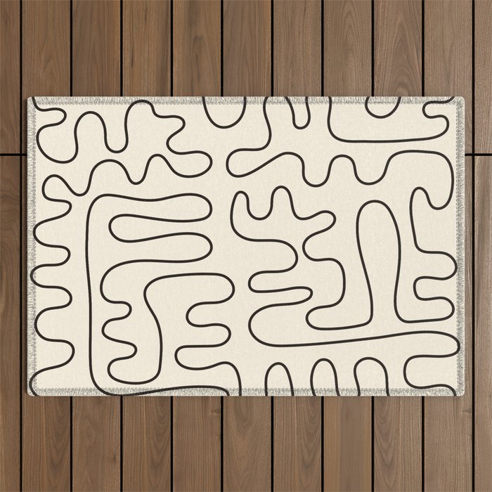 Abstract Lines 2 black and white Outdoor Rug Gallery Image 1