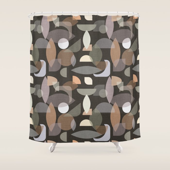 Modern Abstract Geometric Neutral Dark Earthy Tones with Natural Fabric Texture Shower Curtain Gallery Image 1