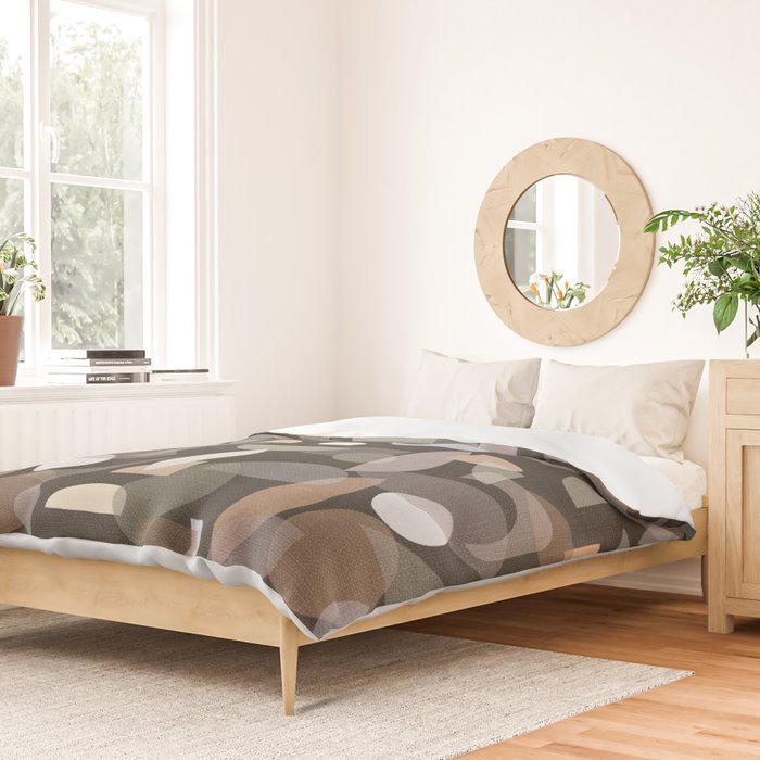 Modern Abstract Geometric Neutral Dark Earthy Tones with Natural Fabric Texture Duvet Cover Gallery Image 2