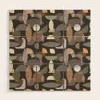 Modern Abstract Geometric Neutral Dark Earthy Tones with Natural Fabric Texture Wood Wall Art Gallery Image 1