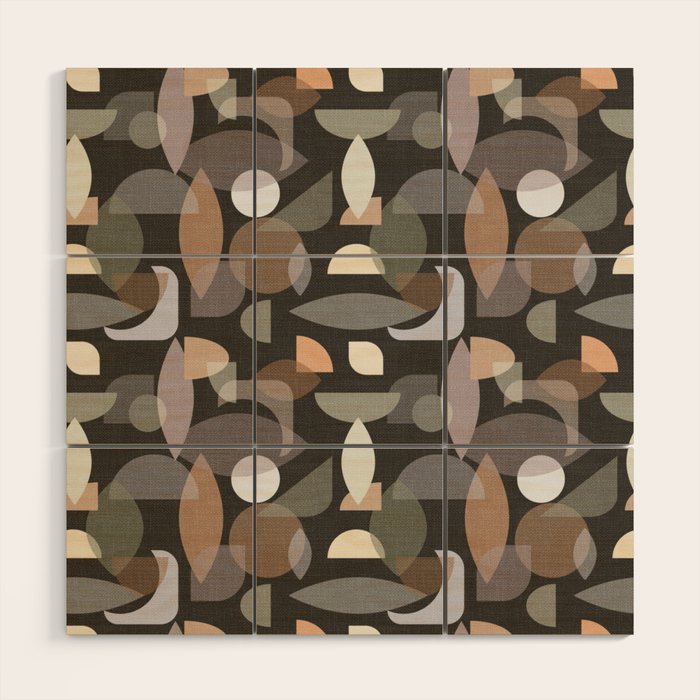 Modern Abstract Geometric Neutral Dark Earthy Tones with Natural Fabric Texture Wood Wall Art Gallery Image 1